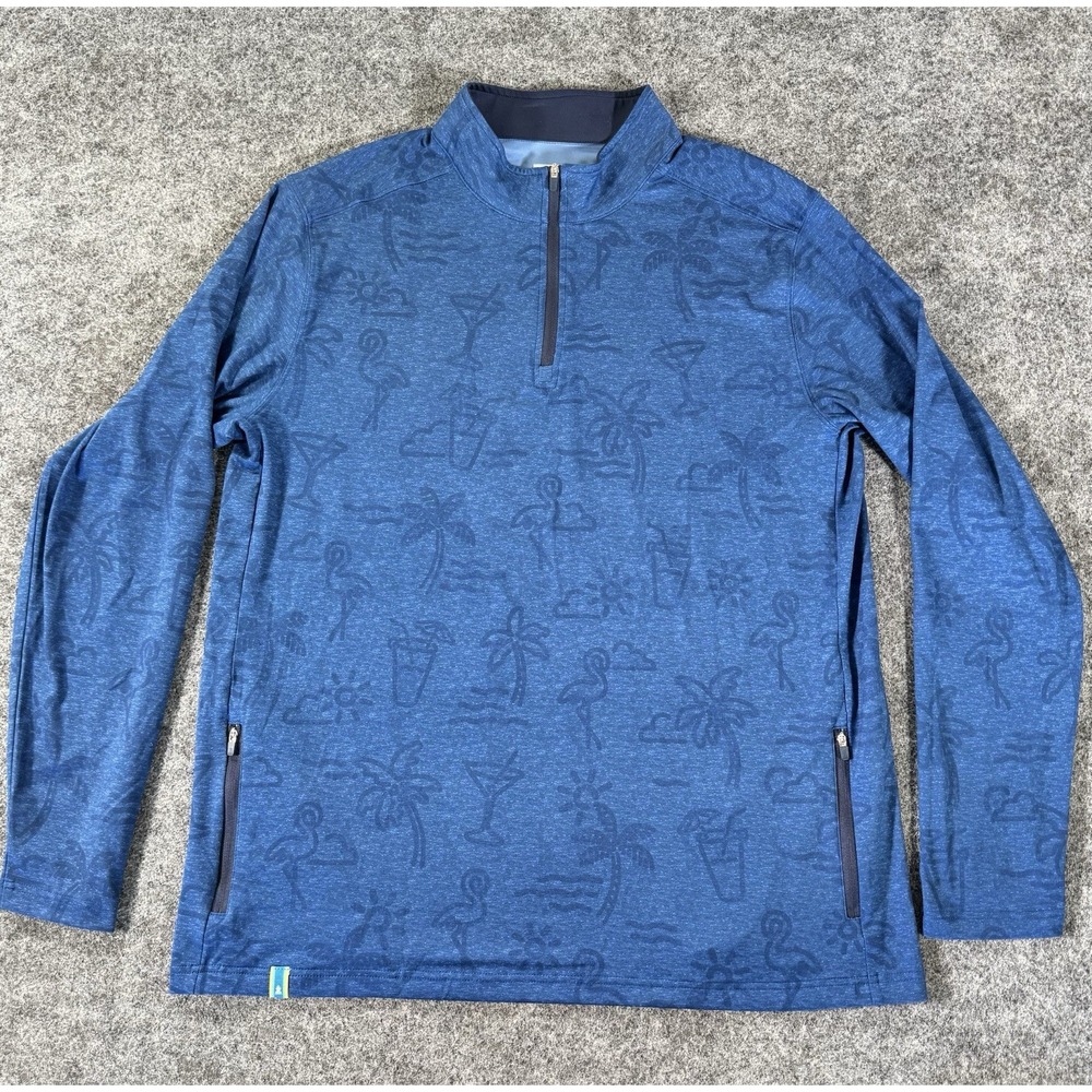 Chubbies Men's Large Blue Tropical Print 1/4 Zip Pullover Performance Golf